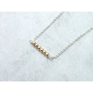 Gold Ball 925 Sterling Silver Necklace 16 In Dainty Bead Bar Chain Handcrafted
